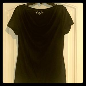 Short sleeve draped neck shirt